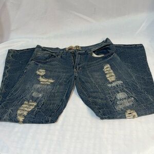 Men’s Red Snap Distressed Denim Jeans Size 32/33